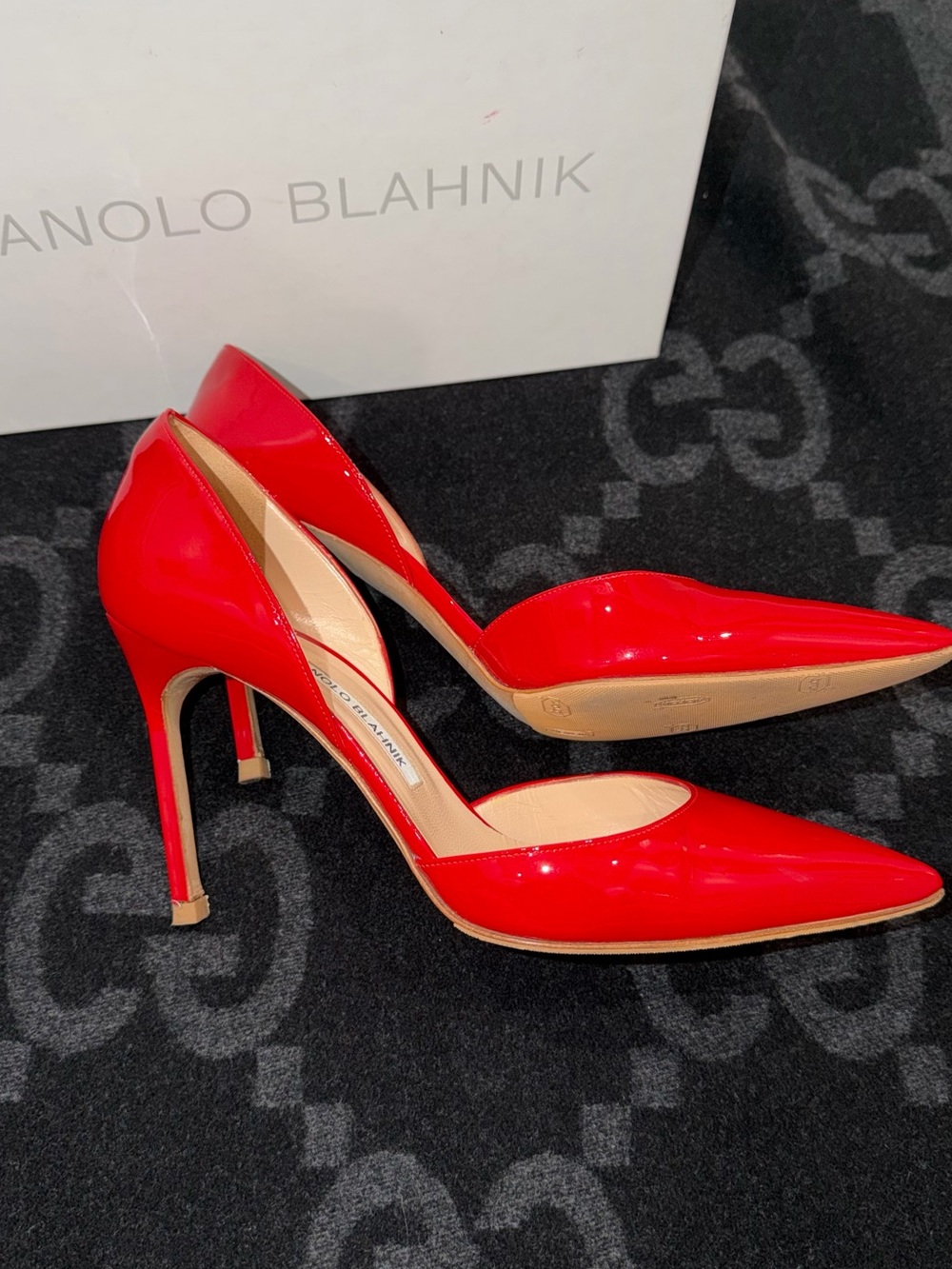 Manolo Blahnik Cherry Red Patent Pointed-Toe Stilettos